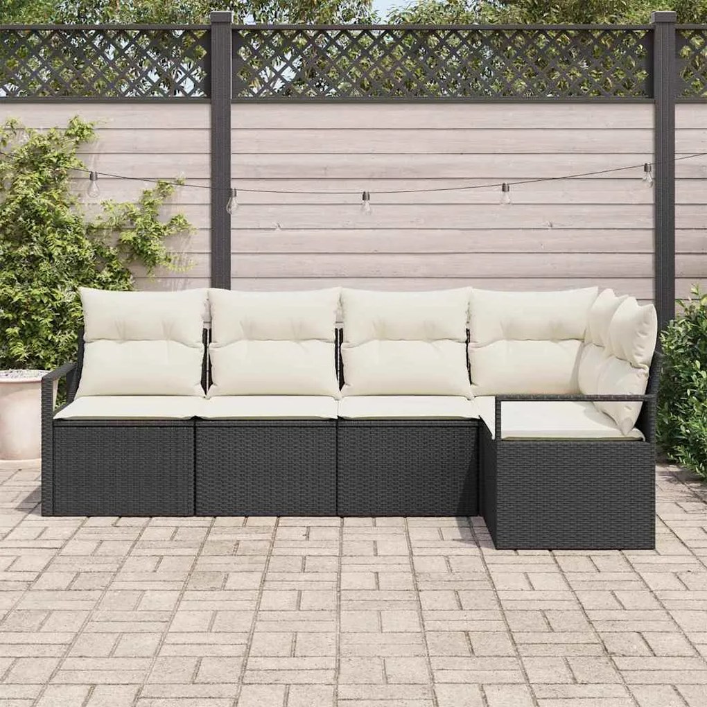 vidaXL Σετ Καναπέ Κήπου 5 pcs Μαύρο, Κρέμα Πολυ rattan, βαμμένο ατσάλι