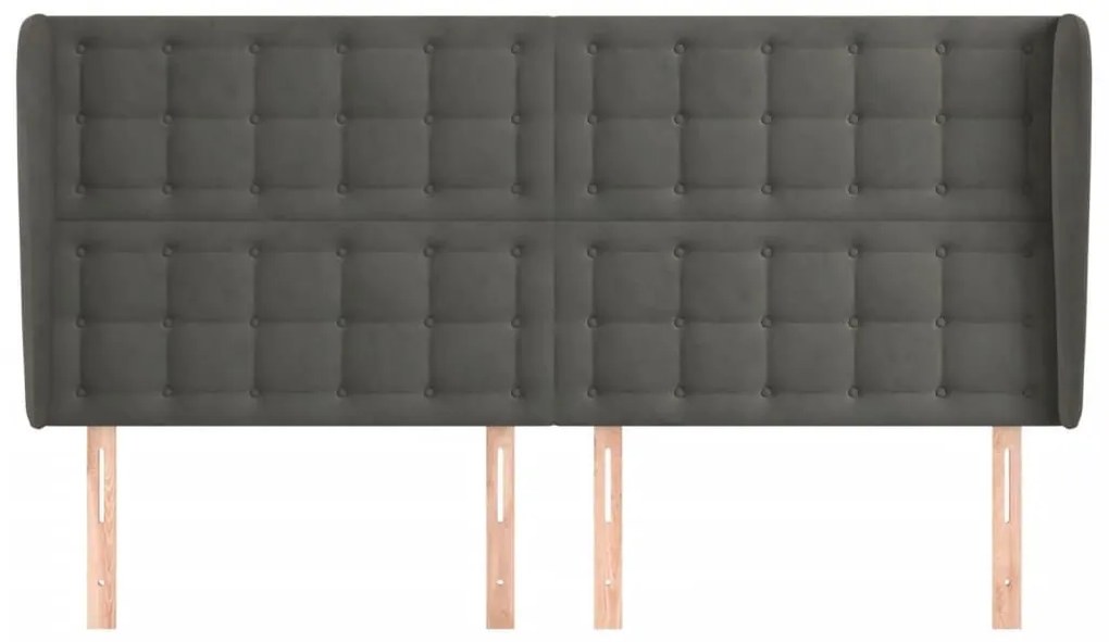 Κεφαλάρι με Πτερύγια Σκούρο Γκρι 163x23x118/128 εκ. Βελούδινο - Γκρι