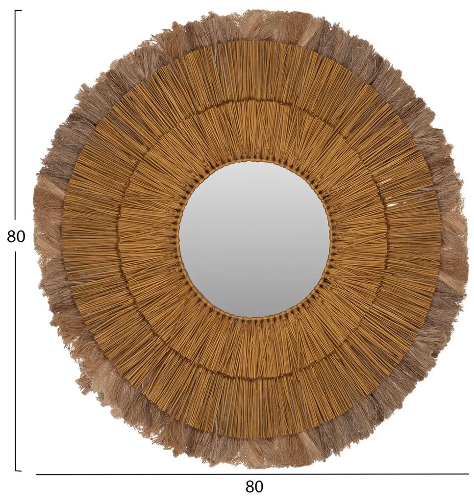 Καθρέπτης Τοίχου Στρογγυλός Από Mendong Και Αμπάκα Φυσικό-Χρυσό 80x4x80Υεκ.