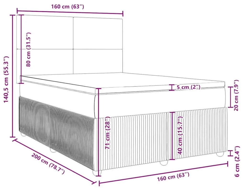 Κρεβάτι Boxspring με Στρώμα Μαύρο 160x200 εκ. Υφασμάτινο - Μαύρο