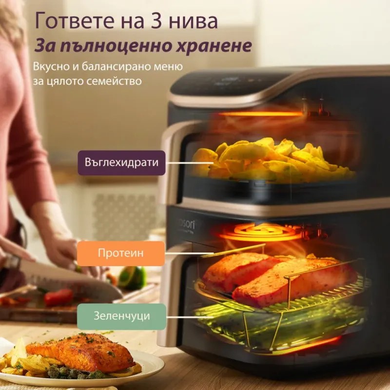 Cosori Turbo Tower Pro CAF-DC123S, 2630W, 10.8 l, 30-230C, 7 προγράμματα, Sync, Smart, Μαύρο/σαμπάνια