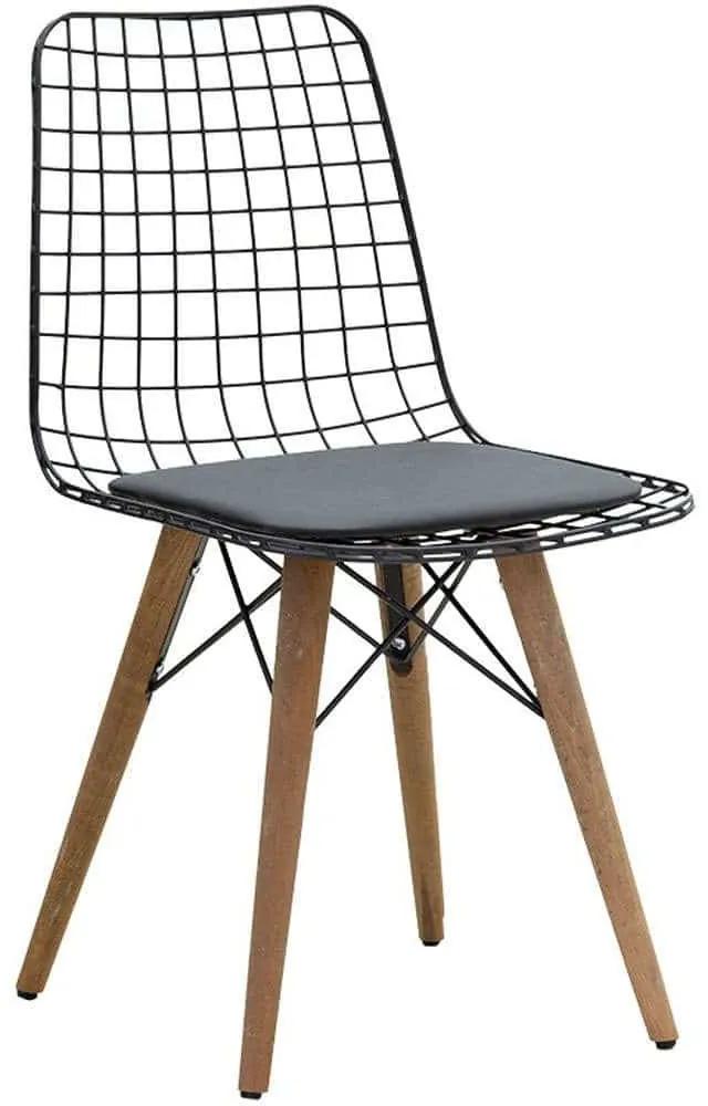 Καρέκλα Edric 190-000052 45x50,5x80cm Walnut-Black Μέταλλο,Τεχνόδερμα,Ξύλο