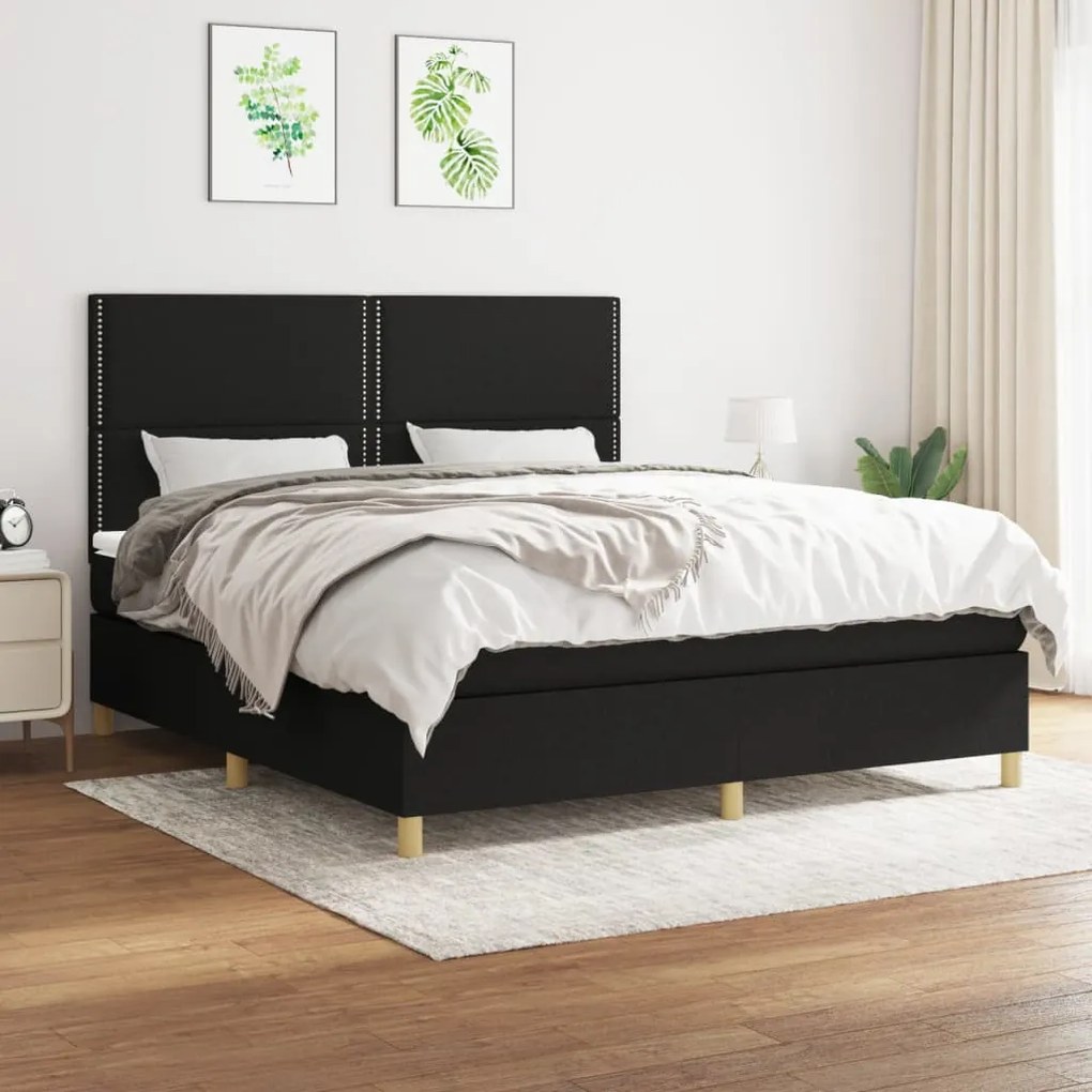 vidaXL Κρεβάτι Boxspring με Στρώμα Μαύρο 180x200 εκ. Υφασμάτινο