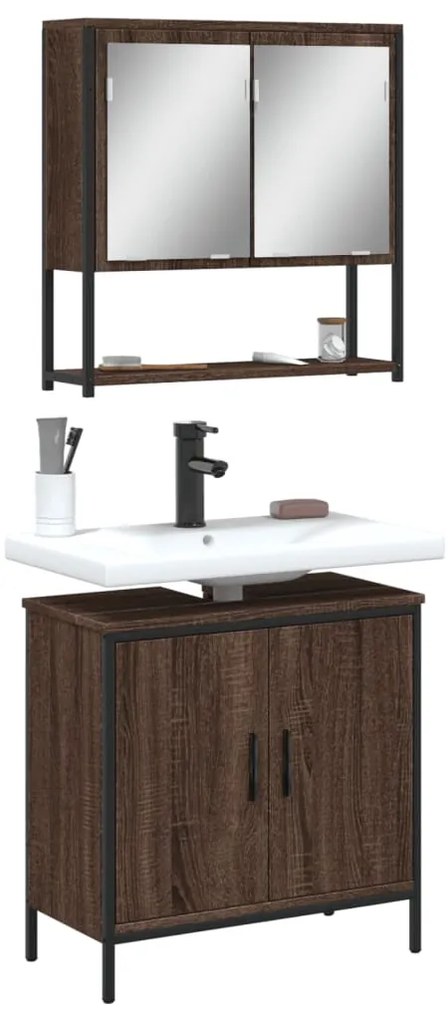 vidaXL Σετ Επίπλων Μπάνιου 2 Τεμαχίων Καφέ Δρυς από Τεχν. Ξύλο