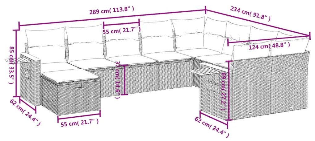 Σετ Καναπέ Κήπου 10 τεμ. Μπεζ Συνθετικό Ρατάν με Μαξιλάρια - Μπεζ