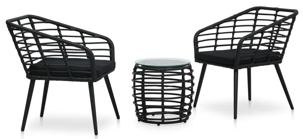 vidaXL Σετ Επίπλων Bistro 3 Τεμαχίων Μαύρο από Συνθετικό Ρατάν