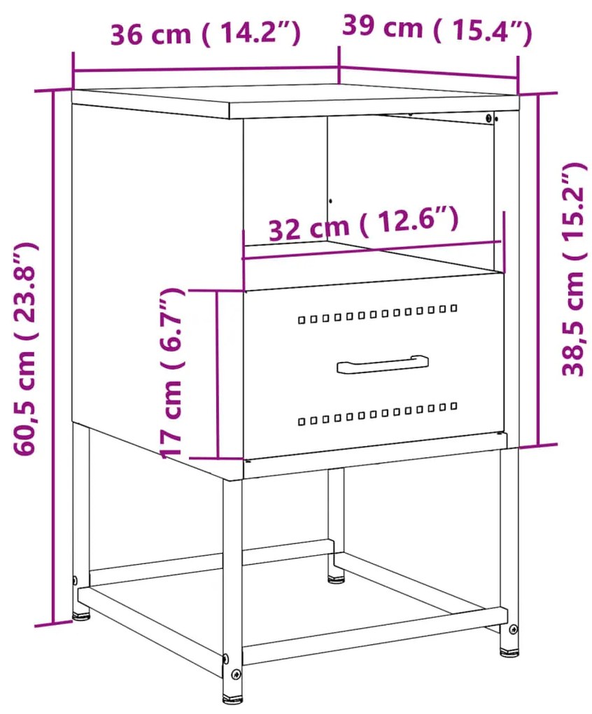 Κομοδίνα 2 τεμ. Ροζ 36x39x60,5 εκ. από Χάλυβα - Ροζ