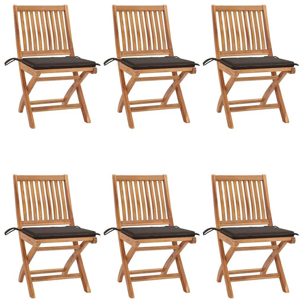 vidaXL Καρέκλες Κήπου Πτυσσόμενες 6 τεμ. Μασίφ Ξύλο Teak με Μαξιλάρια