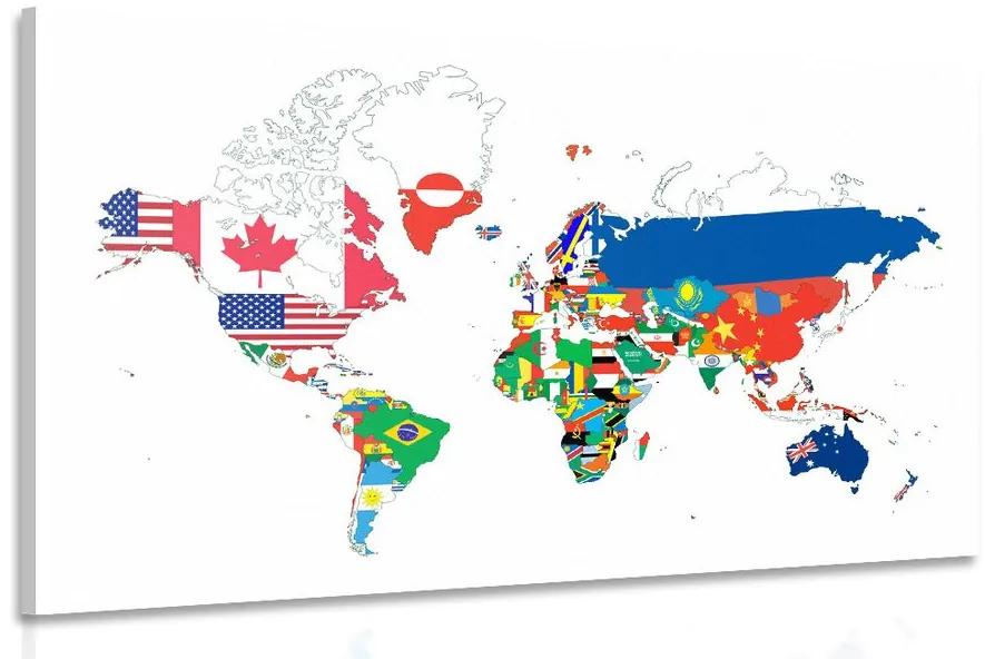 Εικόνα παγκόσμιου χάρτη με σημαίες με λευκό φόντο - 120x80