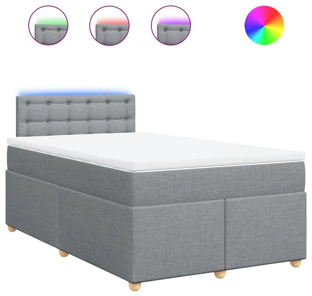 vidaXL Κρεβάτι Boxspring με Στρώμα Ανοιχτό Γκρι 120x200 εκ. Υφασμάτινο