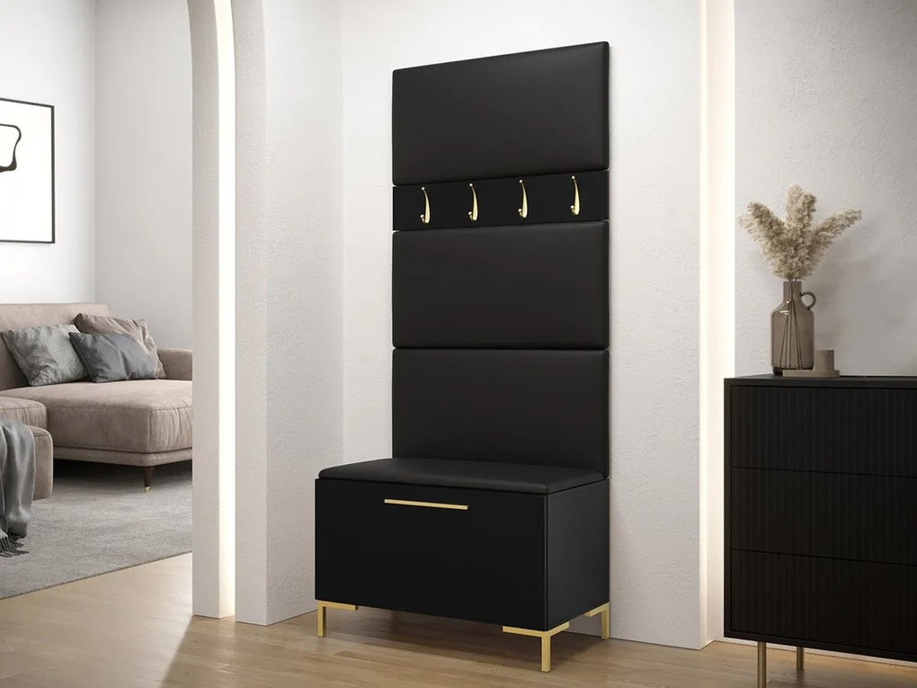 Σετ διαδρόμου Hartford F102, 196x84x46cm, 32 kg, Μαύρο, Οικολογικό δέρμα, Πλαστικοποιημένη μοριοσανίδα, Εντοιχισμένη, Τοίχου | Epipla1.gr