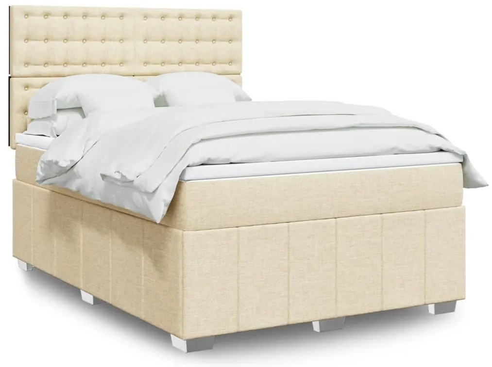 vidaXL Κρεβάτι Boxspring με Στρώμα Κρεμ 140x200 εκ. Υφασμάτινο