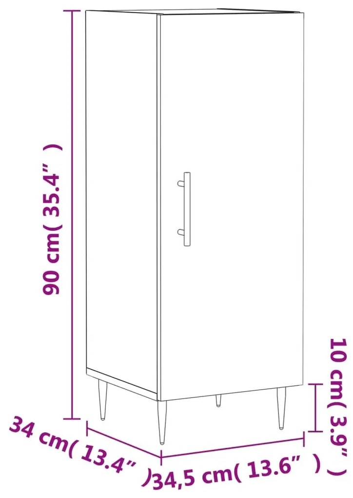 Ντουλάπι Γυαλιστερό Λευκό 34,5x34x90 εκ. Επεξεργασμένο Ξύλο - Λευκό