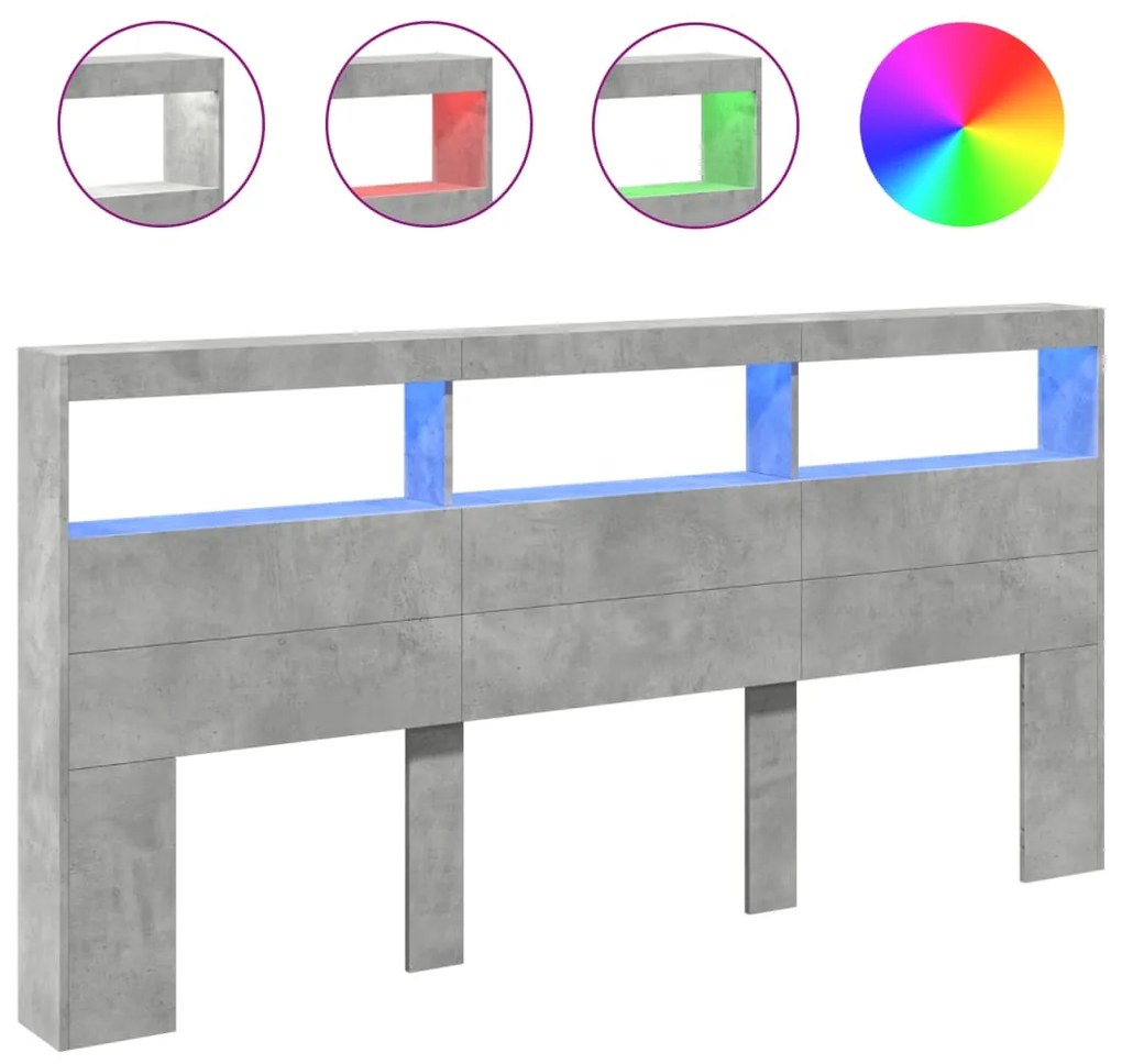 Κεφαλάρι με Αποθηκ. Χώρο &amp; LED Γκρι Σκυρ. 200x17x102 εκ. - Γκρι