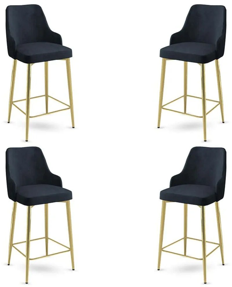 Σκαμπό Μπαρ Enox Babyface (Σετ 4Τμχ) 240CHR1345 45x43x105cm Anthracite-Gold Μέταλλο,Ύφασμα