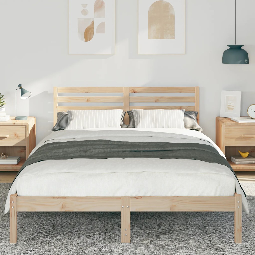 vidaXL Σκελετός Κρεβατιού Καφέ 140 x 210 cm Συμπαγές ξύλο πεύκου