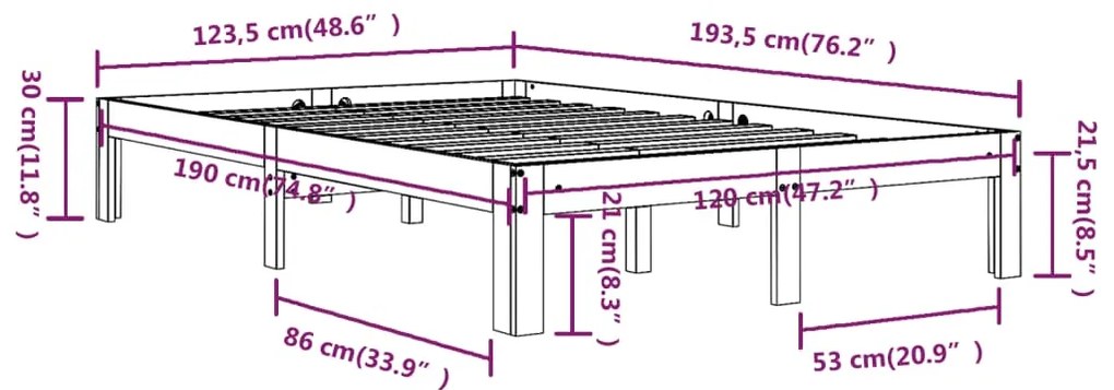 Πλαίσιο Κρεβατιού Λευκό 120x190 εκ. Μασίφ Ξύλο Small Double - Λευκό