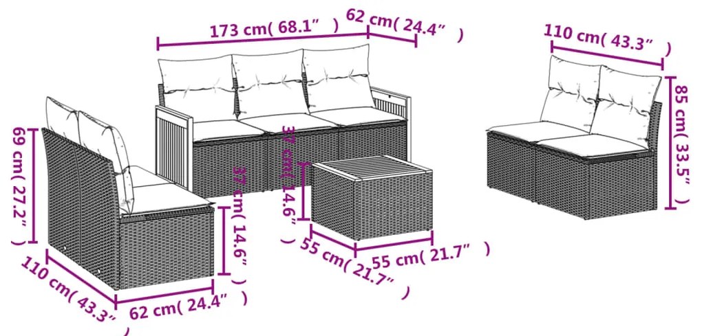 vidaXL Σαλόνι Κήπου 8 Τεμαχίων Μαύρο από Συνθετικό Ρατάν με Μαξιλάρια