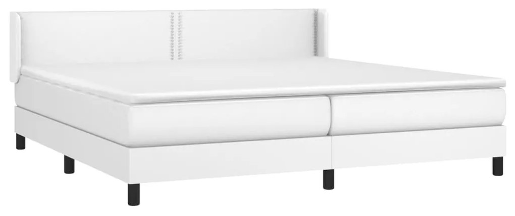 Κρεβάτι Boxspring με Στρώμα Λευκό 200x200 εκ. Συνθετικό Δέρμα - Λευκό