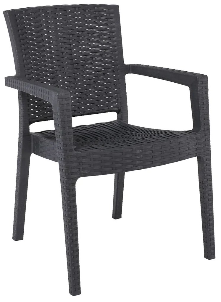 LORA-Pro Πολυθρόνα Στοιβαζόμενη, PP (Rattan Look) Απόχρωση Ανθρακί 58x61x87cm