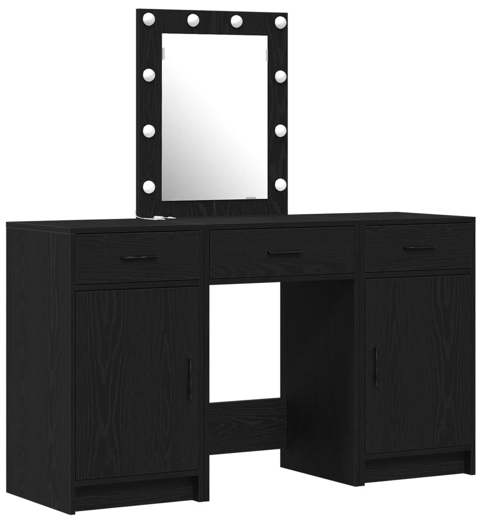 vidaXL Σετ Dressing Table 3 Τεμαχίων με LED Μαύρο Επεξεργασμένο Ξύλο