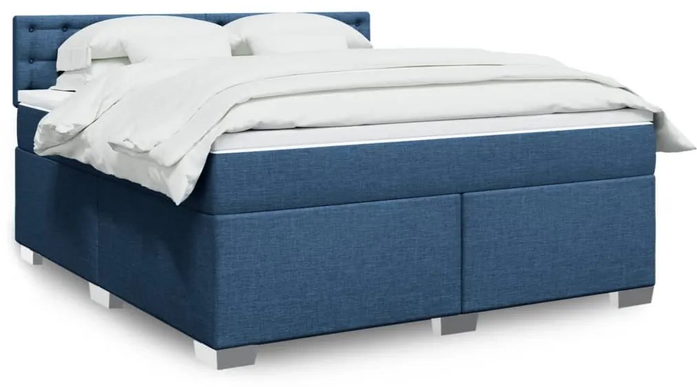 vidaXL Κρεβάτι Boxspring με Στρώμα Μπλε 180x200 εκ. Υφασμάτινο