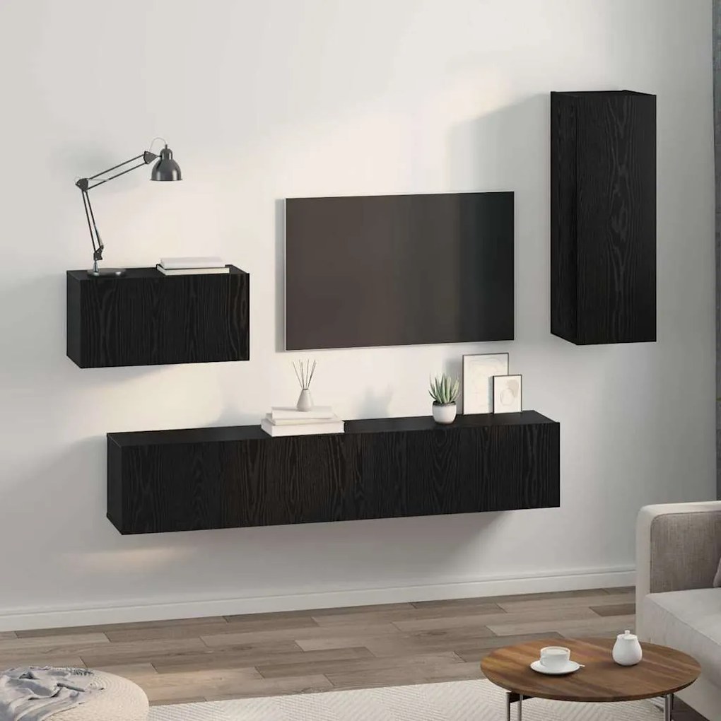 vidaXL Τηλεοπτική Κάβα Τοίχου 4 pcs Μαύρη δρυς 200 x 30 x 30 cm