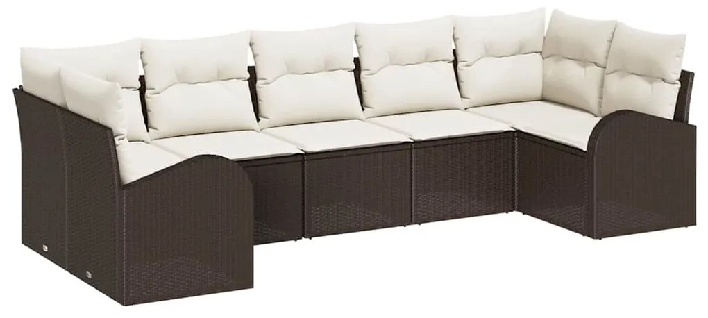 vidaXL Σετ Καναπέ Κήπου με μαξιλάρι 7 pcs Καφέ και Λευκό Πολυ ράταν