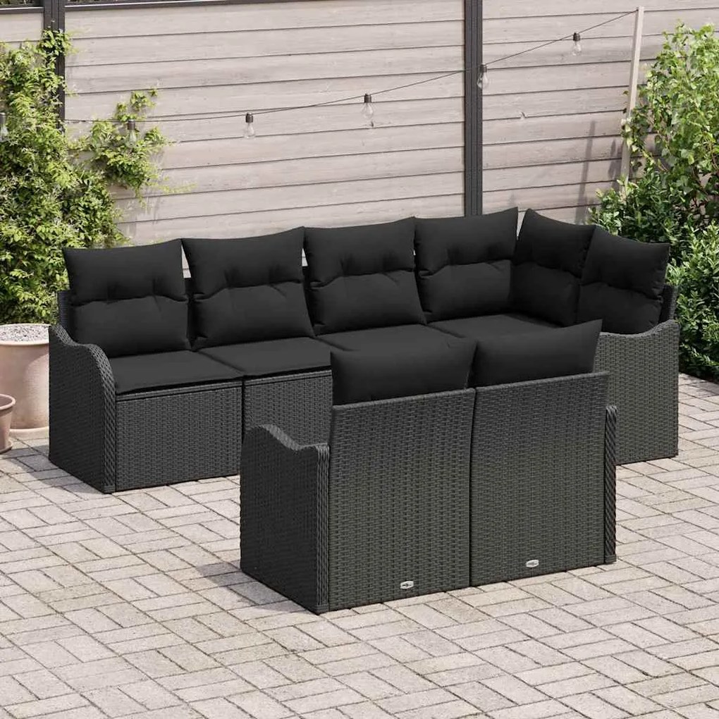 vidaXL Σετ Καναπέ Κήπου με μαξιλάρι 7 pcs Μαύρο Πολυ ράταν