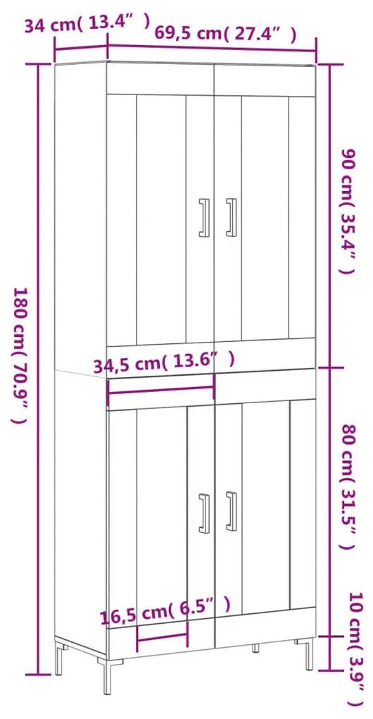 Ντουλάπι Γκρι Σκυροδέματος 69,5x34x180 εκ. Επεξεργασμένο Ξύλο - Γκρι