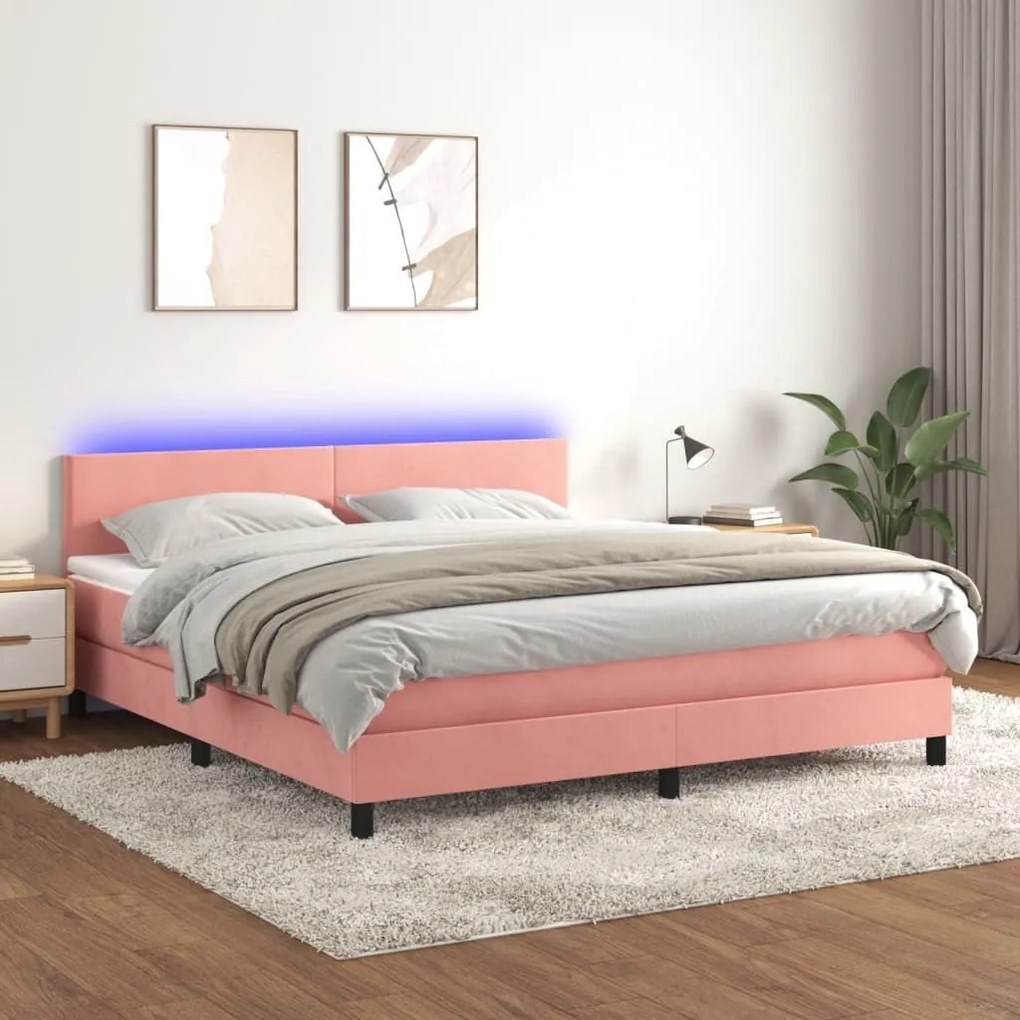 ΚΡΕΒΑΤΙ BOXSPRING ΜΕ ΣΤΡΩΜΑ &amp; LED ΡΟΖ 180X200 ΕΚ. ΒΕΛΟΥΔΙΝΟ 3134302