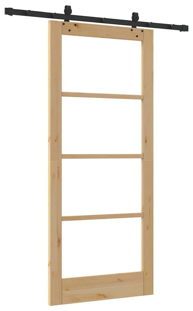 vidaXL Συρόμενη Πόρτα Χειροκίνητος Καφέ 86 x 198.5 cm Ξύλο και μέταλλο