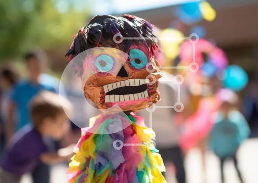 Intra Συλλεκτικό Ξύλινο Παζλ Plywood  4mm - Πολύχρωμη χάρτινη μάσκα στη γιορτή Dia de los Muertos Σε Ξύλινο Κουτί - Διαστάσεις Puzzle: 10x10 cm – 25 κομμάτια