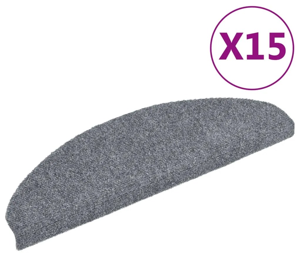 vidaXL Πατάκια Σκαλιών Αυτοκόλλητα 15 τεμ. Ανοιχτό Γκρι Ημίστρογγυλά Μεγάλα 65x21x4 εκ.