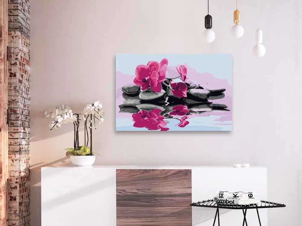 Πίνακας ζωγραφικής με αριθμούς Orchid With Zen Stones: Reflection In The Water - 60x40
