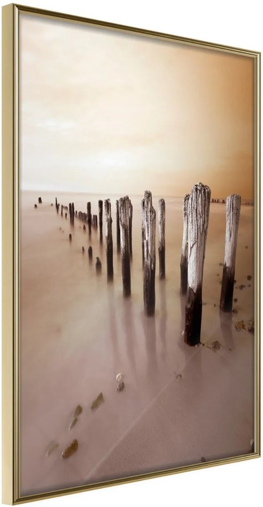 Αφίσα - Breakwater in Sepia - 30x45 - Χρυσό - Χωρίς πασπαρτού