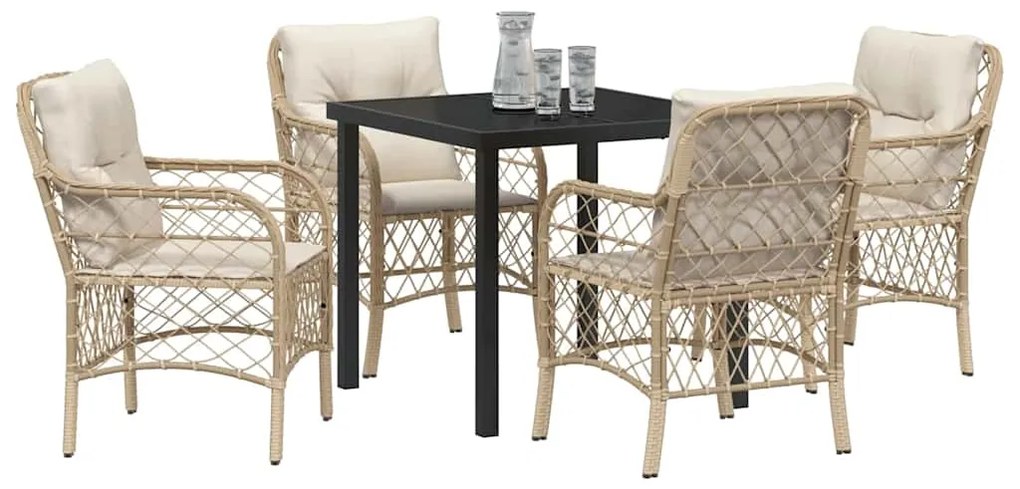 vidaXL Σέτ φαγητού για κήπο με μαξιλάρι 5 pcs Μπεζ Πολυ ράταν