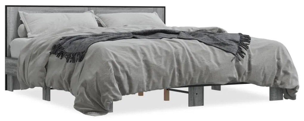 vidaXL Πλαίσιο Κρεβατιού Γκρι Sonoma 200x200 εκ. Επεξ. Ξύλο &amp; Μέταλλο