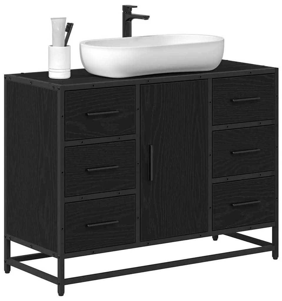 vidaXL Ντουλάπι Μπάνιου Μαύρη Οξυά 80 x 33 x 60 εκ Επεξεργασμένο ξύλο