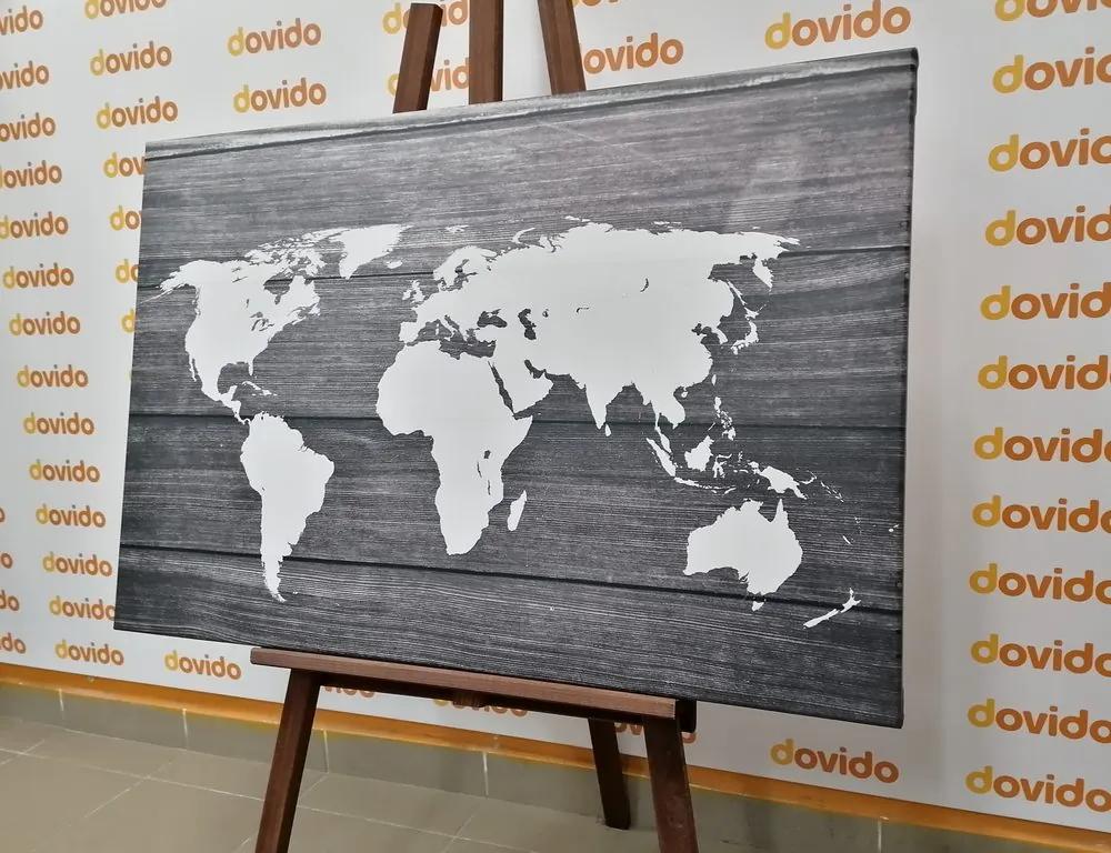 Εικόνα ενός ασπρόμαυρου παγκόσμιου χάρτη φελλού με ξύλινο φόντο - 120x80  transparent