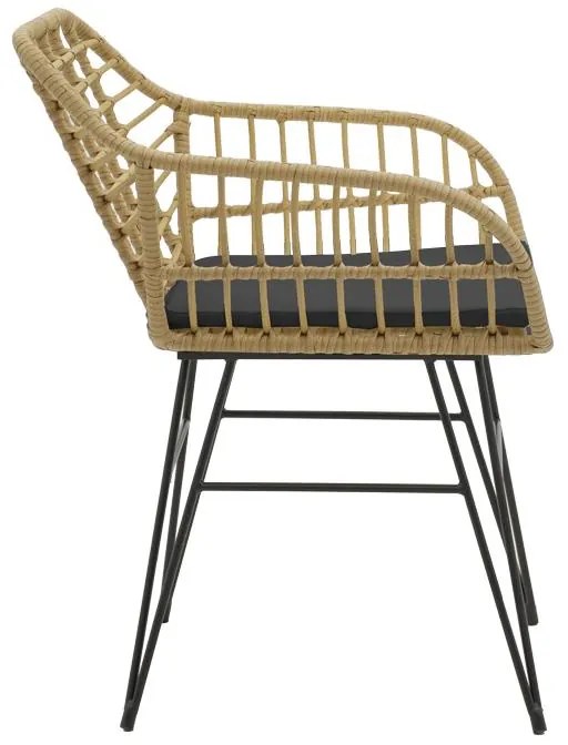 Σετ κήπου Τραπεζαρία Naoki V σετ 5τεμ rattan pe σε φυσικό και μαύρο μέταλλο 80x80x78εκ 80x80x78 εκ.