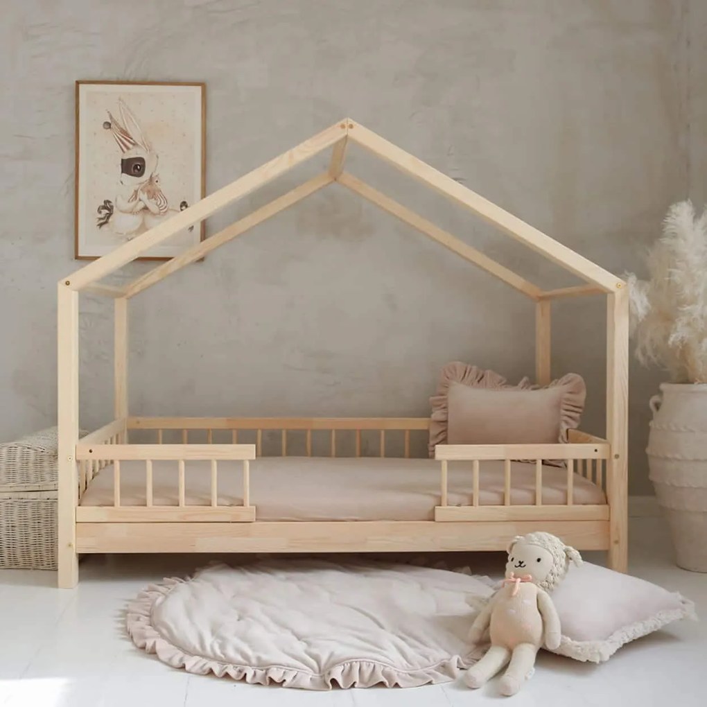 Κρεβάτι Παιδικό Montessori HouseBed Bello Duo με Αφαιρούμενα Κάγκελα 23cm σε Φυσικό  Ξύλο  100×200cm  Luletto (Δώρο 10% έκπτωση στο Στρώμα)