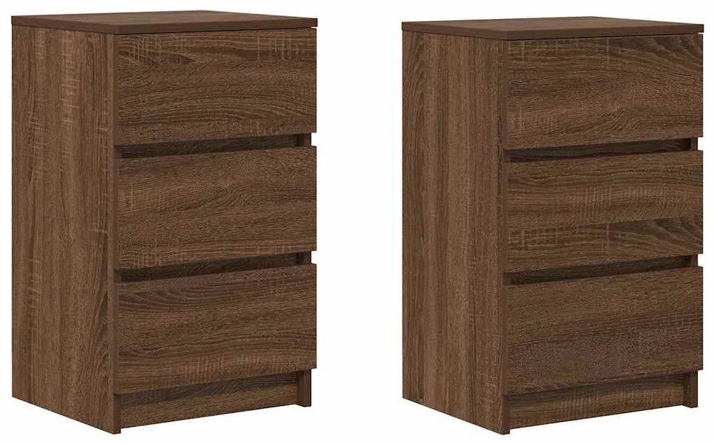 Κομοδίνα με 3 συρτάρια 2 τεμάχια καφέ δρυς 39x35x65 εκ. - Καφέ