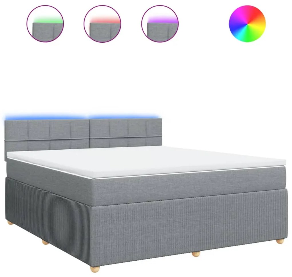 vidaXL Κρεβάτι Boxspring με Στρώμα Ανοιχτό Γκρι 180x200 εκ. Υφασμάτινο