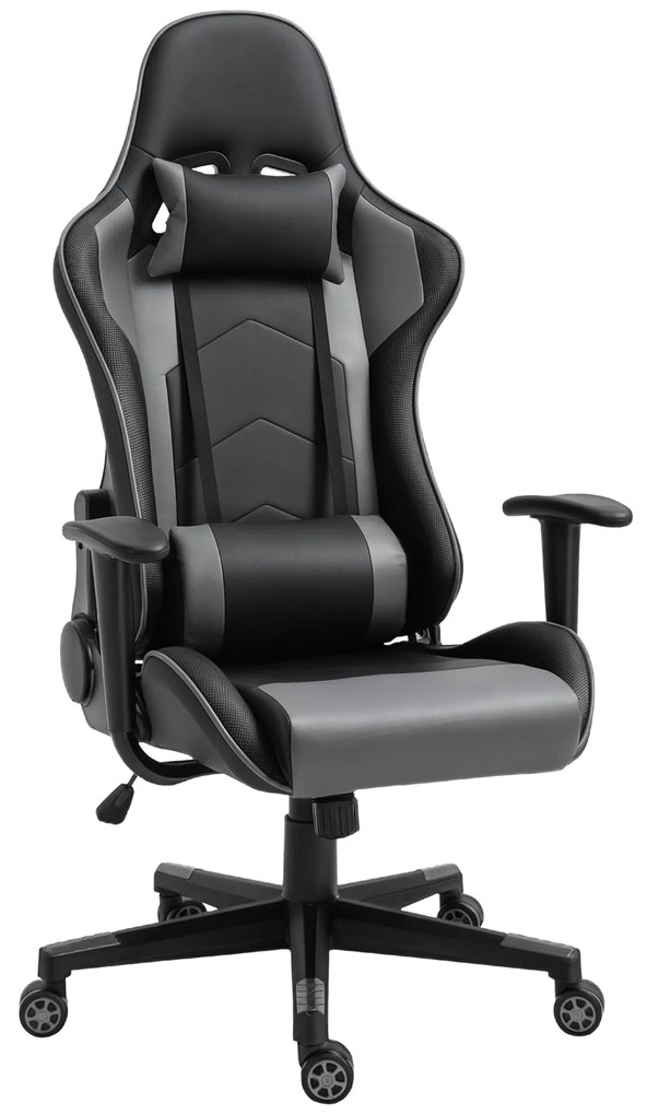 Vinsetto Εργονομική Καρέκλα Γραφείου, Καρέκλα Gaming, Περιστρεφόμενη Καρέκλα, Τεχνητό Δέρμα, Αφρός, Μαύρο, 67,5 x 74 x 126-136 cm