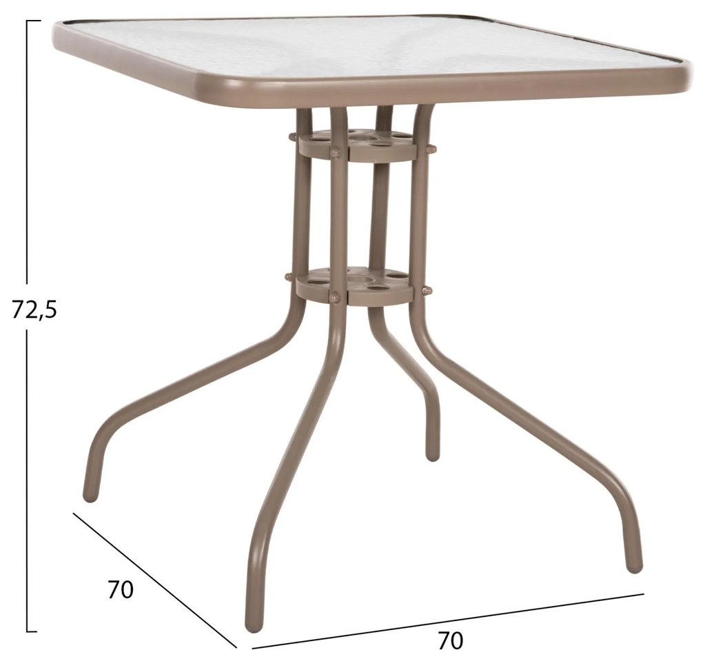 Τραπέζι FIGO Μεταλλικό Σαμπανί με Γυάλινη επιφάνεια 80x80x71Υεκ. 80x80x71 εκ.