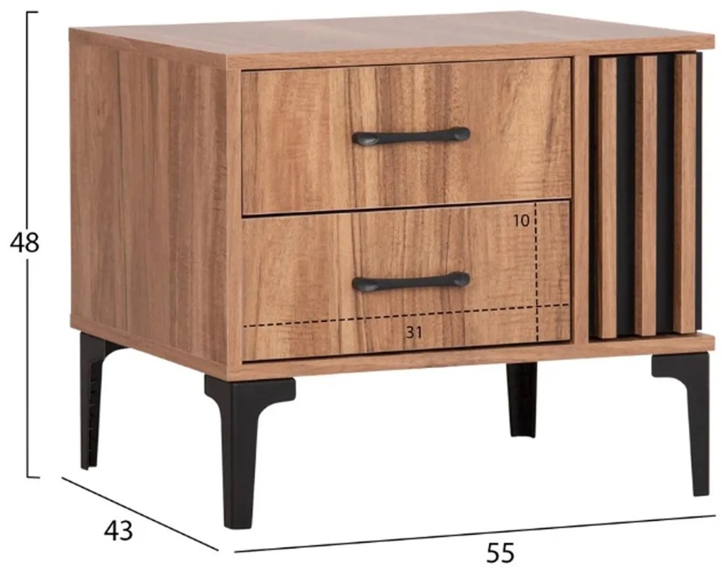 Σετ κρεβατοκάμαρας HARRY C21115 4 τμχ. Μελαμίνη σε Φυσικό Ξύλου - Μαύρο 175x204x100 εκ.