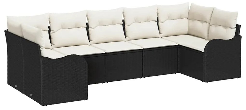 vidaXL Σετ Καναπέ Κήπου με μαξιλάρι 7 pcs Μαύρος, λευκός Πολυ ράταν