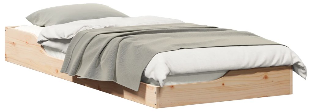vidaXL Κρεβάτι δαπέδου Καφέ 90 x 210 cm Μασίφ ξύλο πεύκου