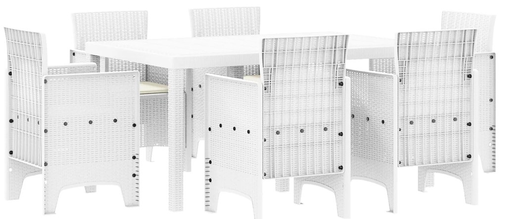 vidaXL Σέτ φαγητού για κήπο 7 pcs Λευκό Rattan Polt